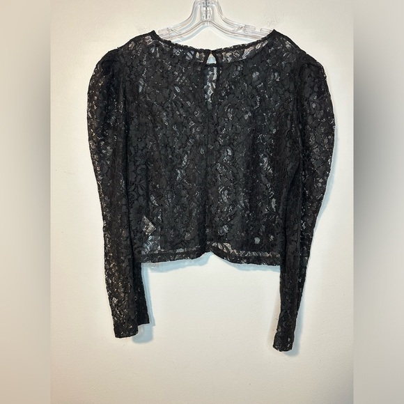 Lulus Darling Love Black Sheer Lace Puff Shoulder Dark Romantic Whimsigoth Top - Picture 4 of 8